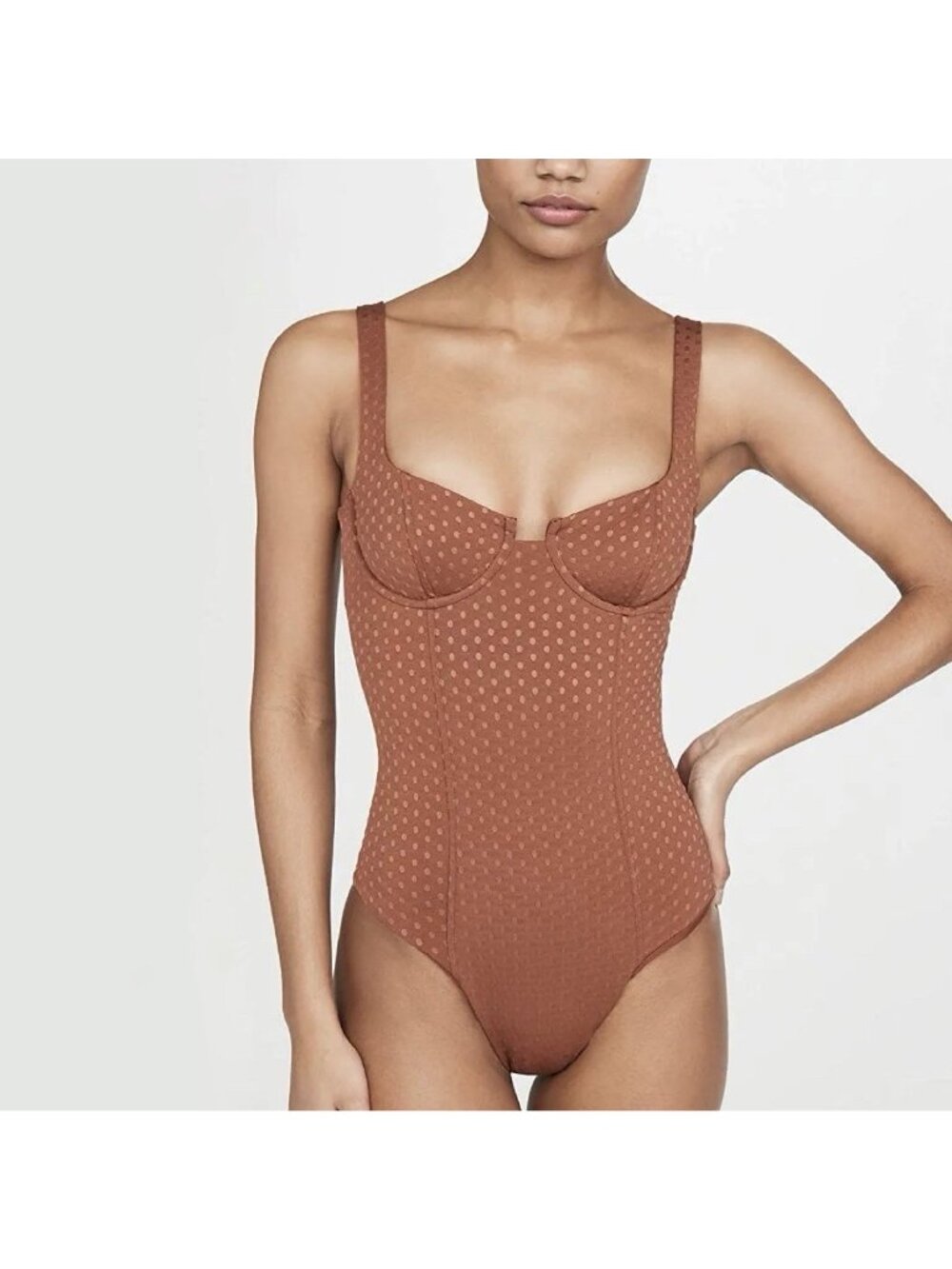 L*Space Nicolette One Piece Swimsuit Rust Brown Swiss Dot Women’s Size 6